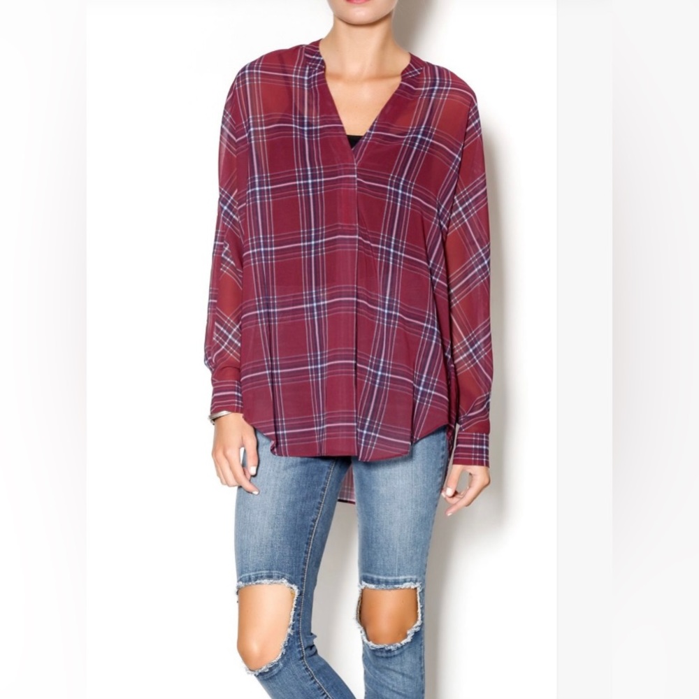 Gentle Fawn Chiffon Long Sleeve Plaid Blouse. Women’s‎ Size Small.